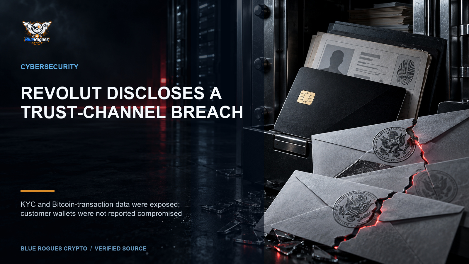 Revolut Discloses Customer Data Exposure Through Fraudulent Government Requests — Blue Rogues Crypto editorial artwork
