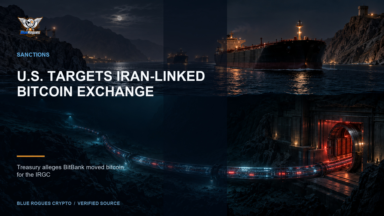 U.S. Sanctions Iran-Linked Bitcoin Exchange BitBank — Blue Rogues Crypto editorial artwork