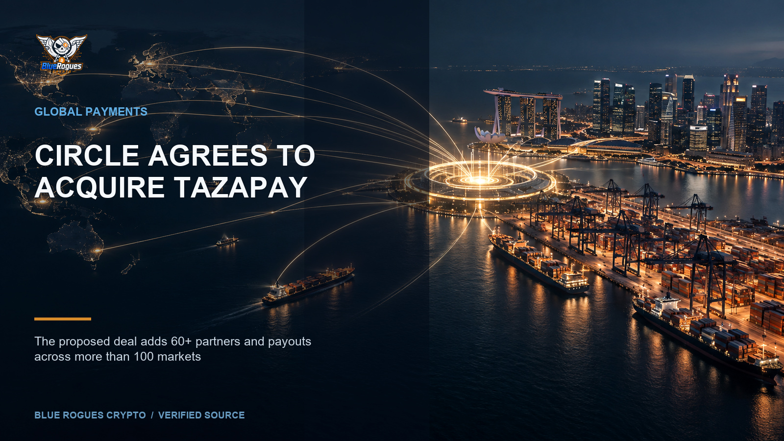 Circle Agrees to Acquire Tazapay, Subject to MAS Approval — Blue Rogues Crypto editorial artwork
